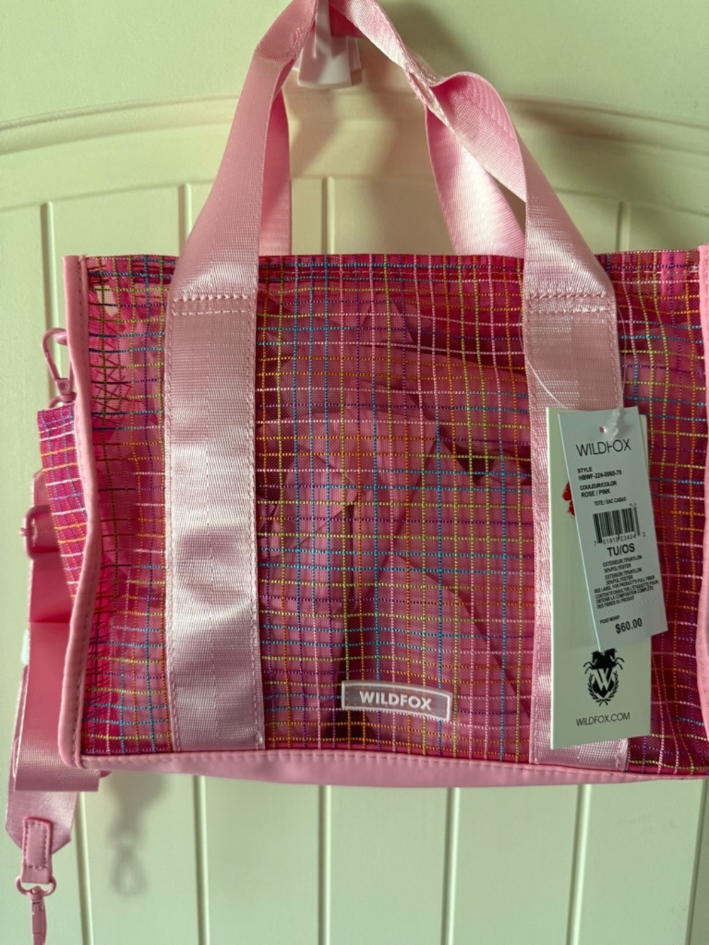 Wildfox NWT Pink Multi-Color Plaid Tote Stadium Bag